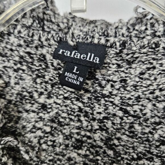 Rafaella Sweater Women's Lg Black White Full Zip Fringe Collar Long Sleeve VGUC - Picture 2 of 10